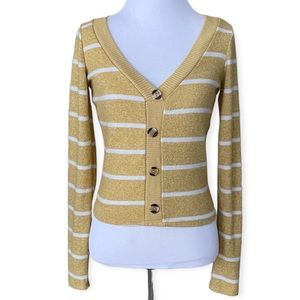 POOF APPAREL Yellow Striped Plunge V Neck Sweater